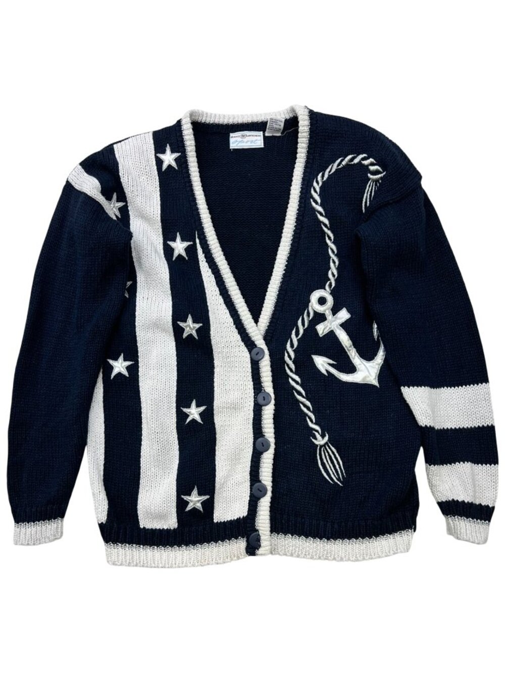 Maggie Lawrence Sport Women's Cardigan Sweater Size S Blue White Anchor & Star